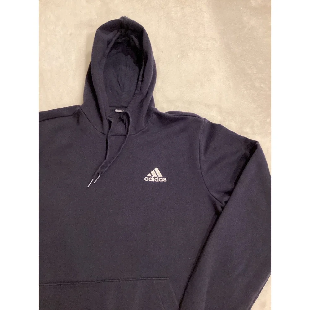 Adidas Hoodie Navy Blue Logo Pocket‎ Men Casual Athletic Size L
